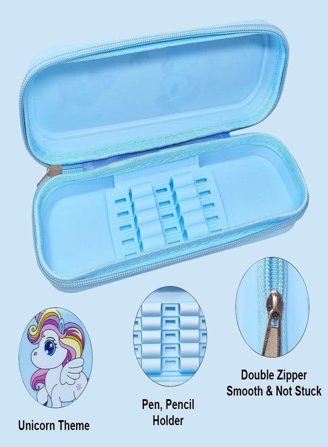 PARTEET Unicorn Printed Pouch with Pen & Pencil Holder and Zipper Closer,Waterproof Soft Travel Pouch for Kids (Multicolor) (Blue) - Image 2